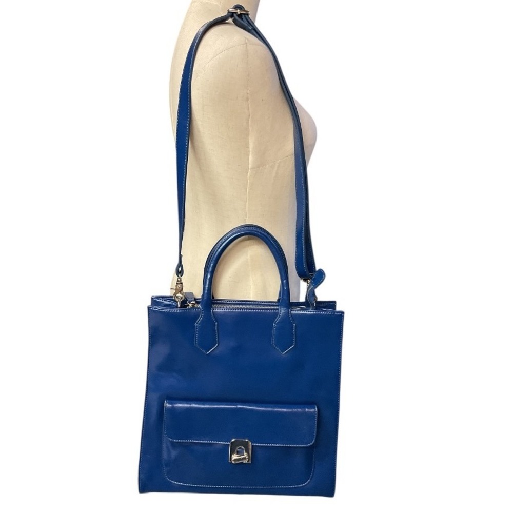 Monroe & Main Womens‎ Faux Leather Top Handle Bag Versatile Solid Blue One Size